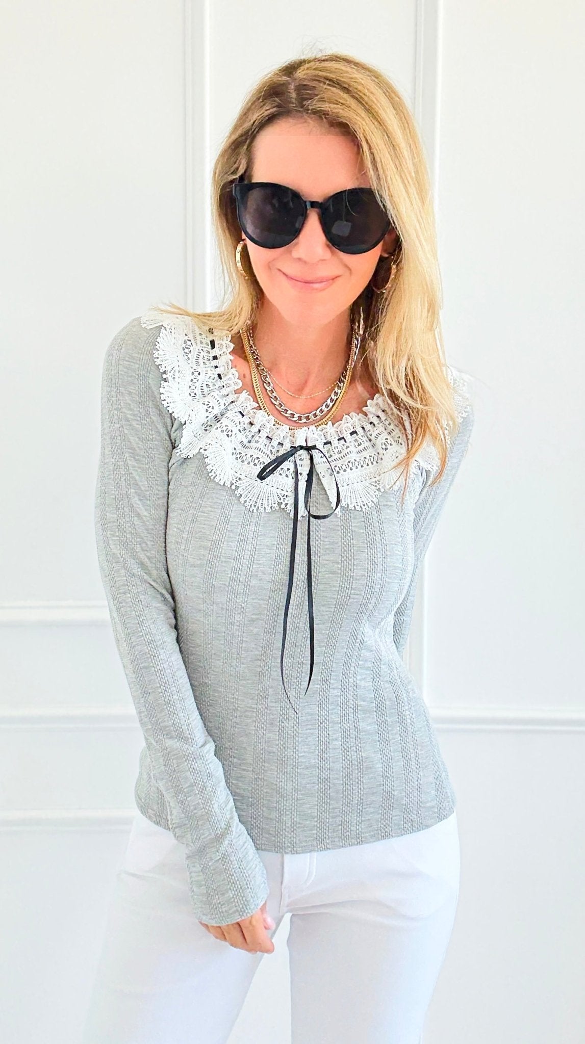 Ribbon & Lace Dream Knit Top-110 Long Sleeve Tops-Gilli-Coastal Bloom Boutique, find the trendiest versions of the popular styles and looks Located in Indialantic, FL