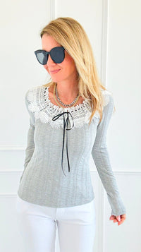 Ribbon & Lace Dream Knit Top-110 Long Sleeve Tops-Gilli-Coastal Bloom Boutique, find the trendiest versions of the popular styles and looks Located in Indialantic, FL