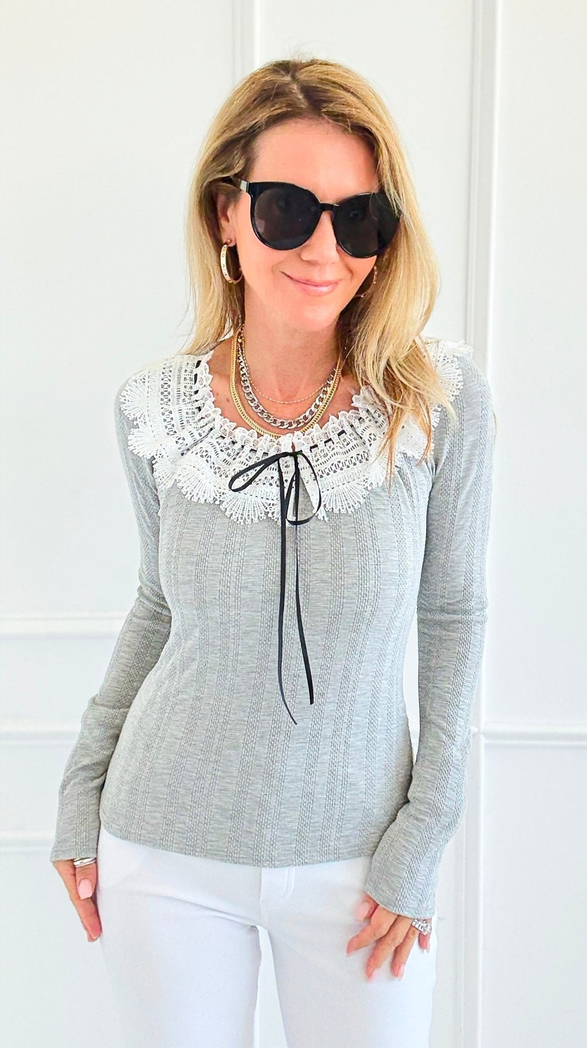 Ribbon & Lace Dream Knit Top-110 Long Sleeve Tops-Gilli-Coastal Bloom Boutique, find the trendiest versions of the popular styles and looks Located in Indialantic, FL