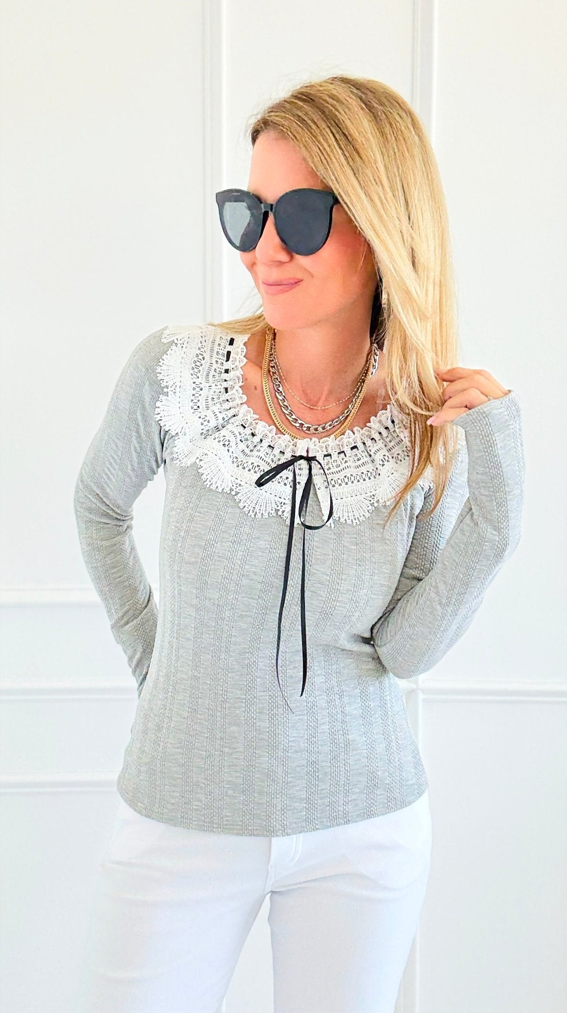 Ribbon & Lace Dream Knit Top-110 Long Sleeve Tops-Gilli-Coastal Bloom Boutique, find the trendiest versions of the popular styles and looks Located in Indialantic, FL