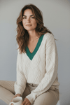 Ribbon Whisper V-Neck Cable Sweater-140 Sweaters-Rousseau-Coastal Bloom Boutique, find the trendiest versions of the popular styles and looks Located in Indialantic, FL