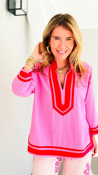 Riviera Contrast Trim Tunic Blouse