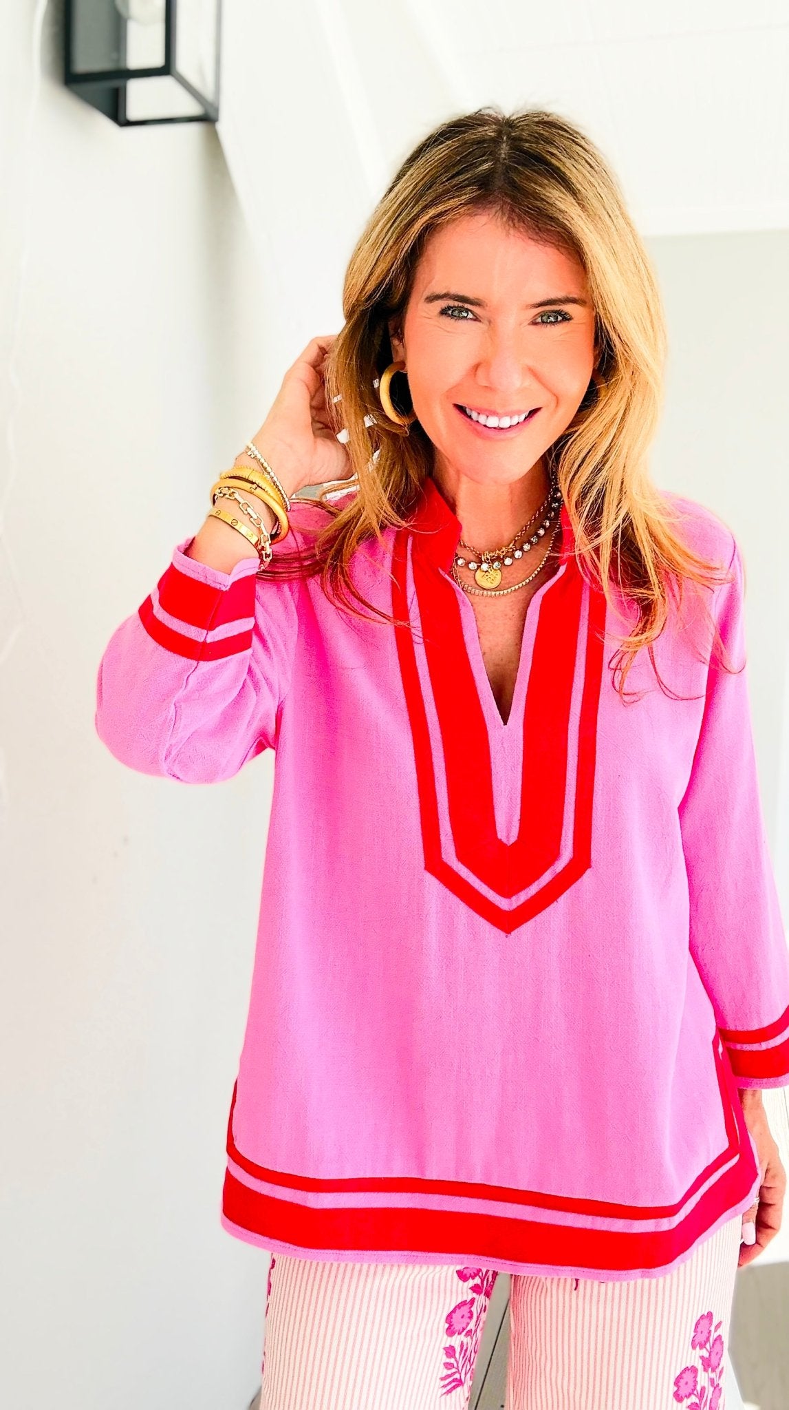 Riviera Contrast Trim Tunic Blouse