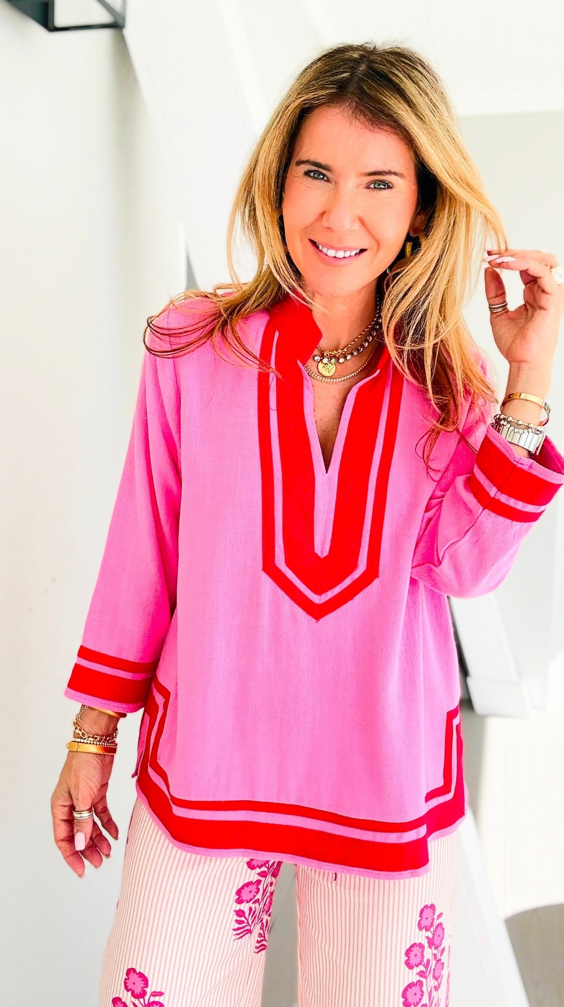 Riviera Contrast Trim Tunic Blouse