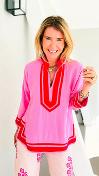 Riviera Contrast Trim Tunic Blouse