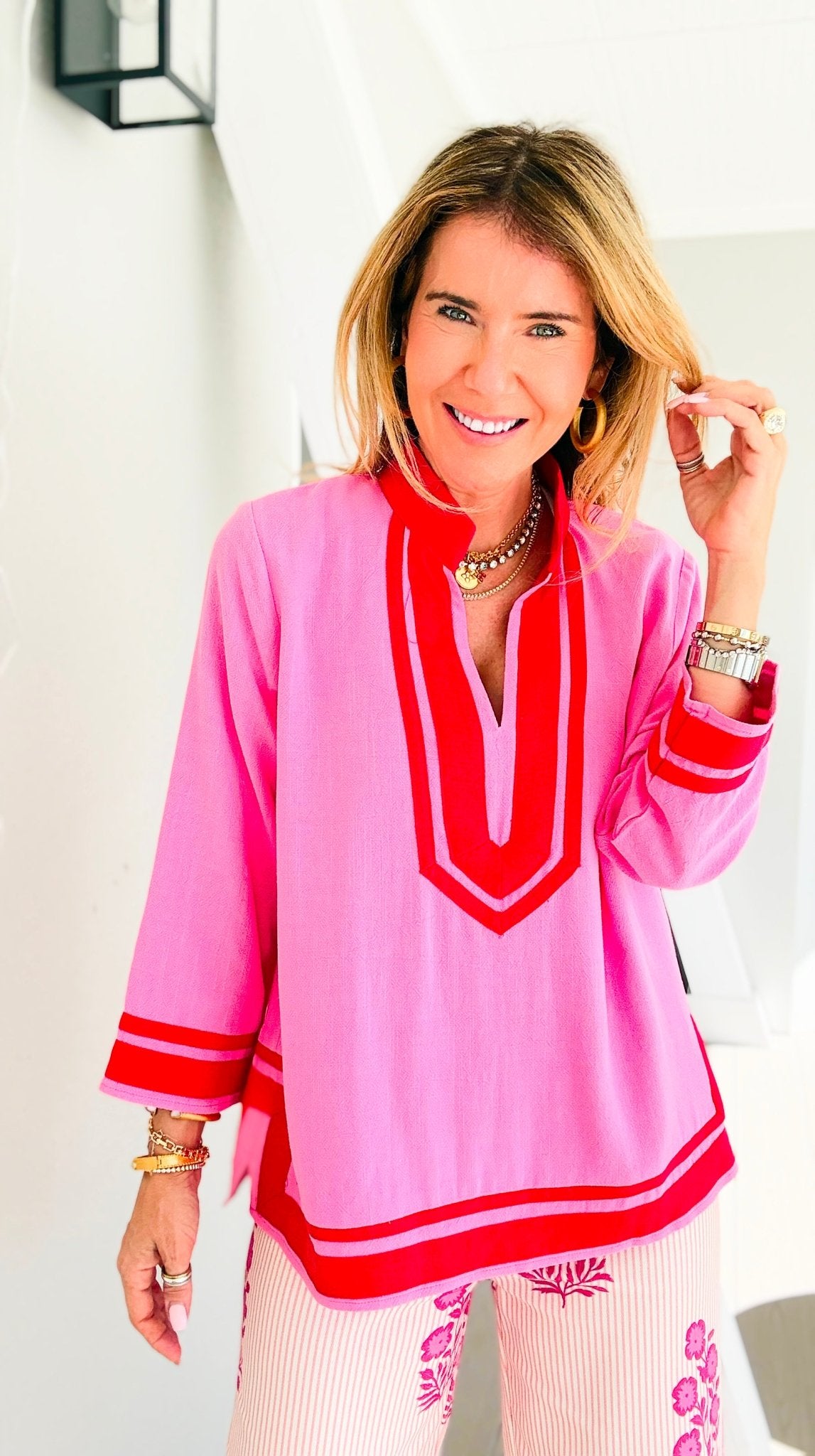 Riviera Contrast Trim Tunic Blouse