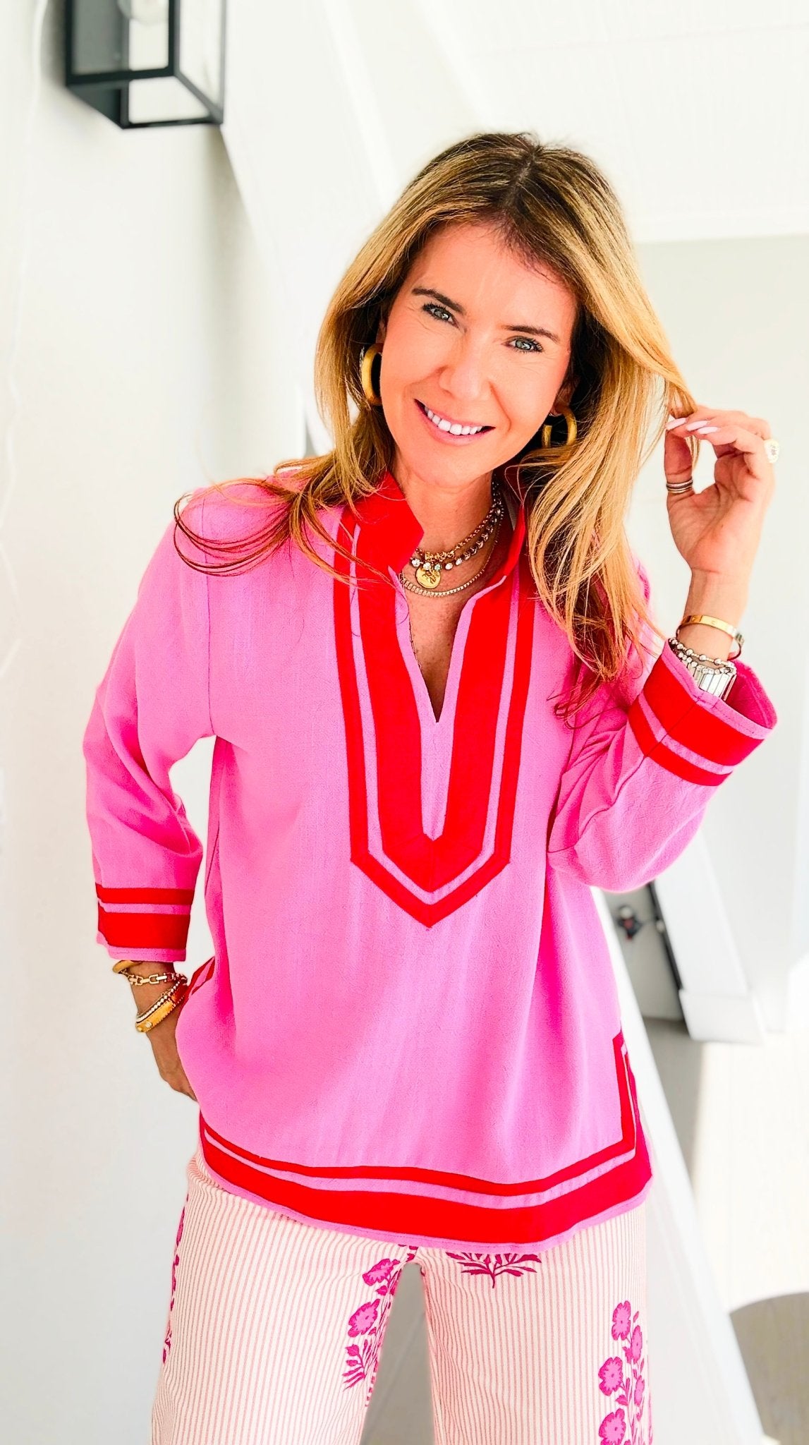 Riviera Contrast Trim Tunic Blouse