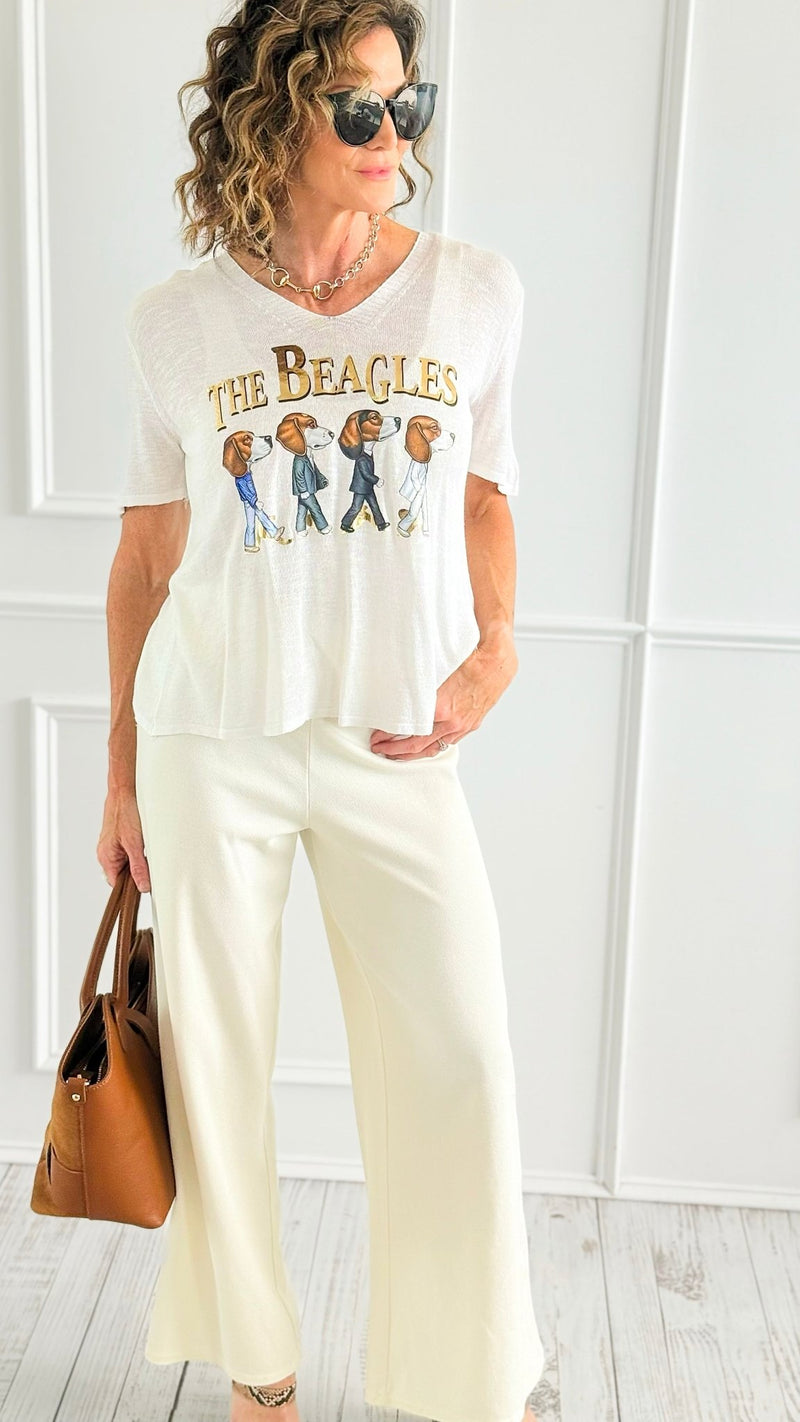 Rockstar Paws Italian Graphic Top- White-110 short Sleeve Top-GI STUDIO-Coastal Bloom Boutique, find the trendiest versions of the popular styles and looks Located in Indialantic, FL