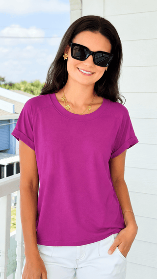 Rolled Sleeve Lounge Top - Berry