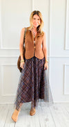Romance In plaid Tulle Italian Skirt- Brown-170 Bottoms-AZUL MONACO-Coastal Bloom Boutique, find the trendiest versions of the popular styles and looks Located in Indialantic, FL