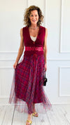 Romance In plaid Tulle Italian Skirt- Wine-170 Bottoms-AZUL MONACO-Coastal Bloom Boutique, find the trendiest versions of the popular styles and looks Located in Indialantic, FL