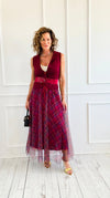 Romance In plaid Tulle Italian Skirt- Wine-170 Bottoms-AZUL MONACO-Coastal Bloom Boutique, find the trendiest versions of the popular styles and looks Located in Indialantic, FL
