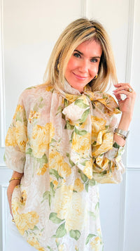 Romance Rose Tie Neck Button Italian Top