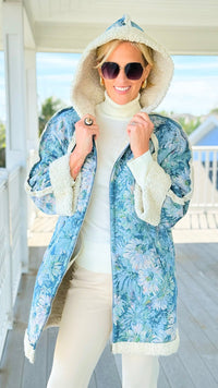 Romantic Heritage Hooded Coat - Seafoam/Blue-160 Jackets-mystree-Coastal Bloom Boutique, find the trendiest versions of the popular styles and looks Located in Indialantic, FL