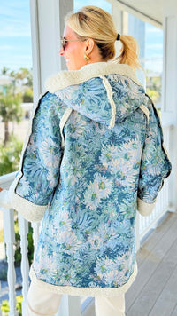 Romantic Heritage Hooded Coat - Seafoam/Blue-160 Jackets-mystree-Coastal Bloom Boutique, find the trendiest versions of the popular styles and looks Located in Indialantic, FL