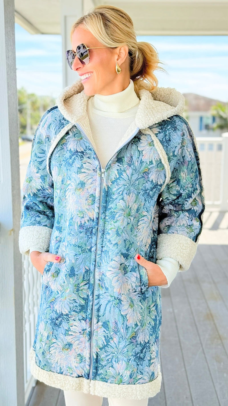 Romantic Heritage Hooded Coat - Seafoam/Blue-160 Jackets-mystree-Coastal Bloom Boutique, find the trendiest versions of the popular styles and looks Located in Indialantic, FL