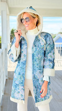 Romantic Heritage Hooded Coat - Seafoam/Blue-160 Jackets-mystree-Coastal Bloom Boutique, find the trendiest versions of the popular styles and looks Located in Indialantic, FL