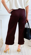 Rose Cropped Wide Leg Pant - Black Red-100 Pants-spin usa-Coastal Bloom Boutique, find the trendiest versions of the popular styles and looks Located in Indialantic, FL