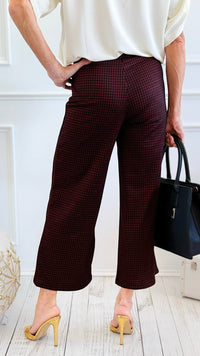 Rose Cropped Wide Leg Pant - Black Red-100 Pants-spin usa-Coastal Bloom Boutique, find the trendiest versions of the popular styles and looks Located in Indialantic, FL