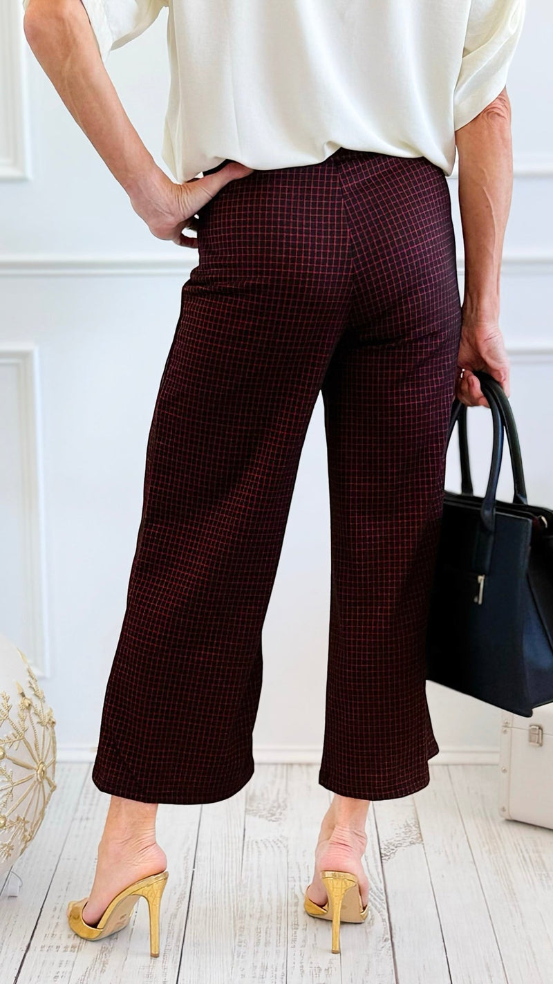 Rose Cropped Wide Leg Pant - Black Red-100 Pants-spin usa-Coastal Bloom Boutique, find the trendiest versions of the popular styles and looks Located in Indialantic, FL