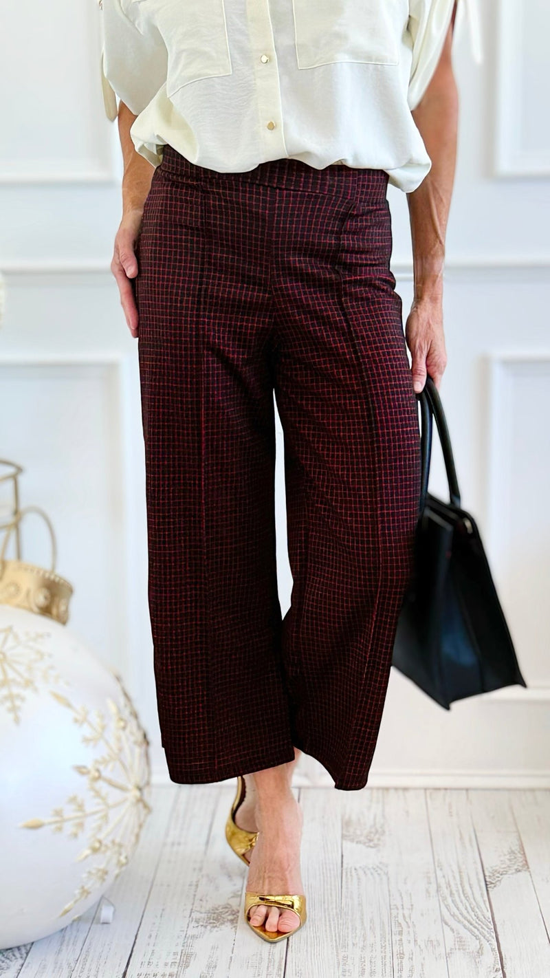Rose Cropped Wide Leg Pant - Black Red-100 Pants-spin usa-Coastal Bloom Boutique, find the trendiest versions of the popular styles and looks Located in Indialantic, FL