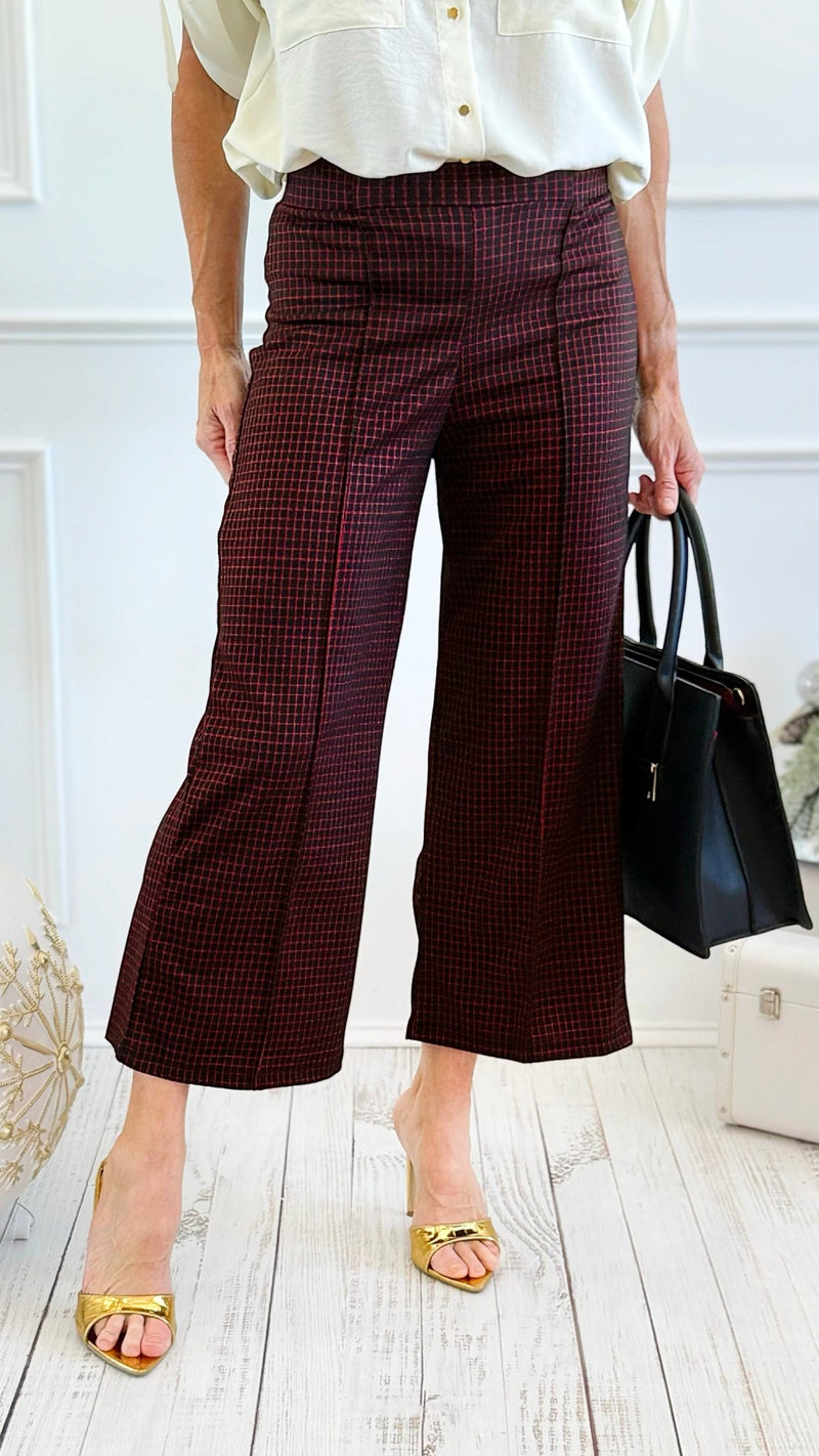 Rose Cropped Wide Leg Pant - Black Red-100 Pants-spin usa-Coastal Bloom Boutique, find the trendiest versions of the popular styles and looks Located in Indialantic, FL
