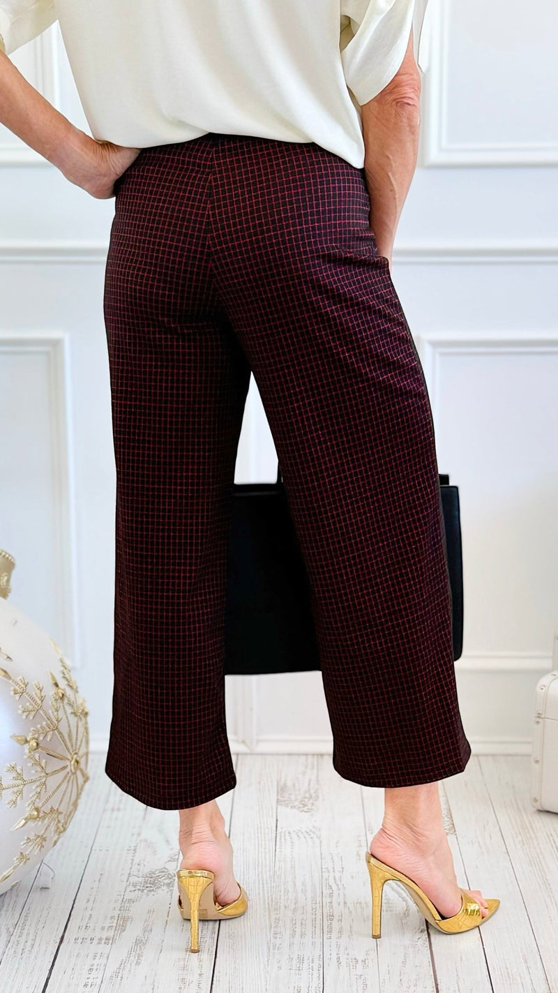 Rose Cropped Wide Leg Pant - Black Red-100 Pants-spin usa-Coastal Bloom Boutique, find the trendiest versions of the popular styles and looks Located in Indialantic, FL