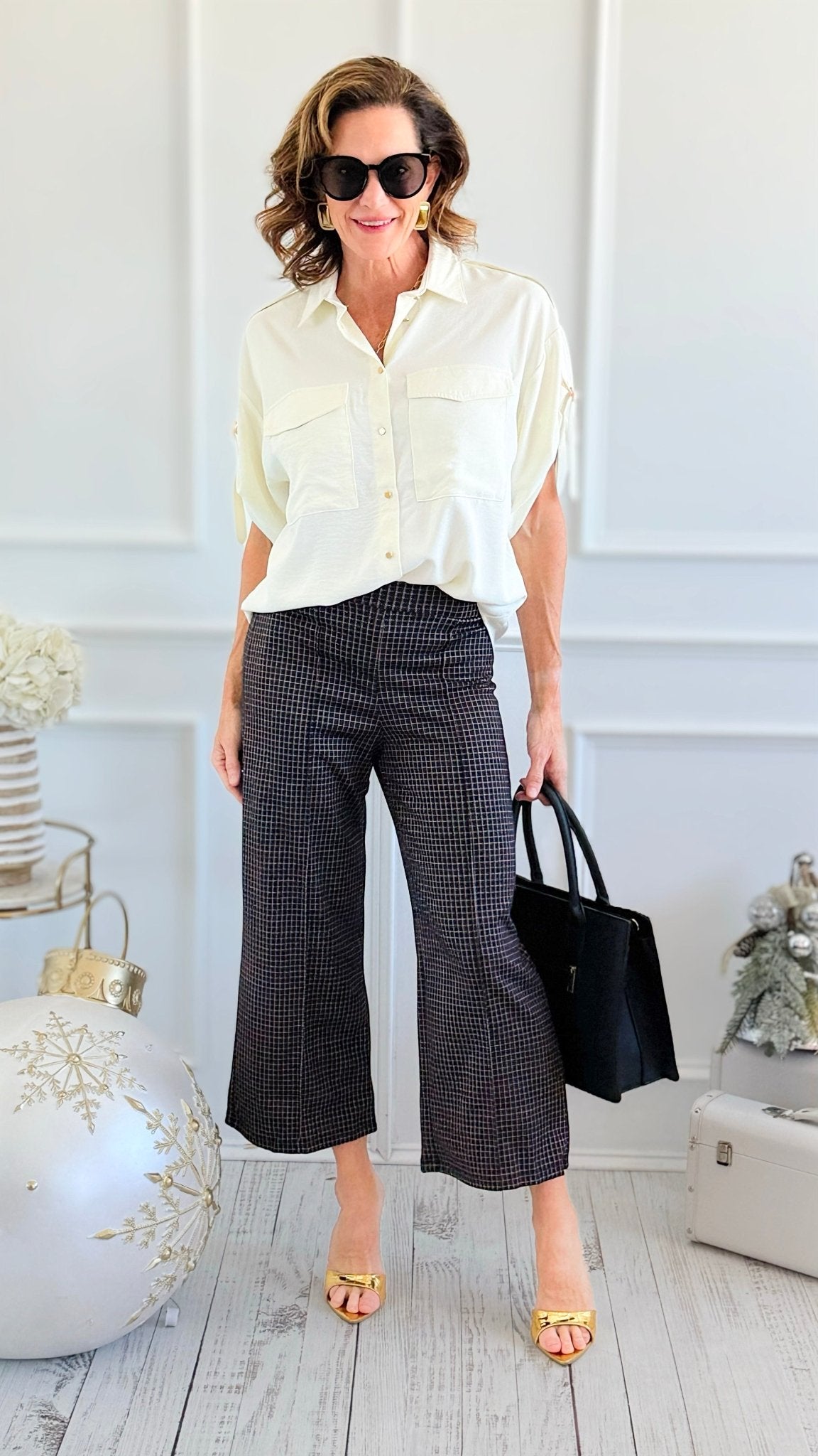 Rose Cropped Wide Leg Pant - Black Rose-100 Pants-spin usa-Coastal Bloom Boutique, find the trendiest versions of the popular styles and looks Located in Indialantic, FL
