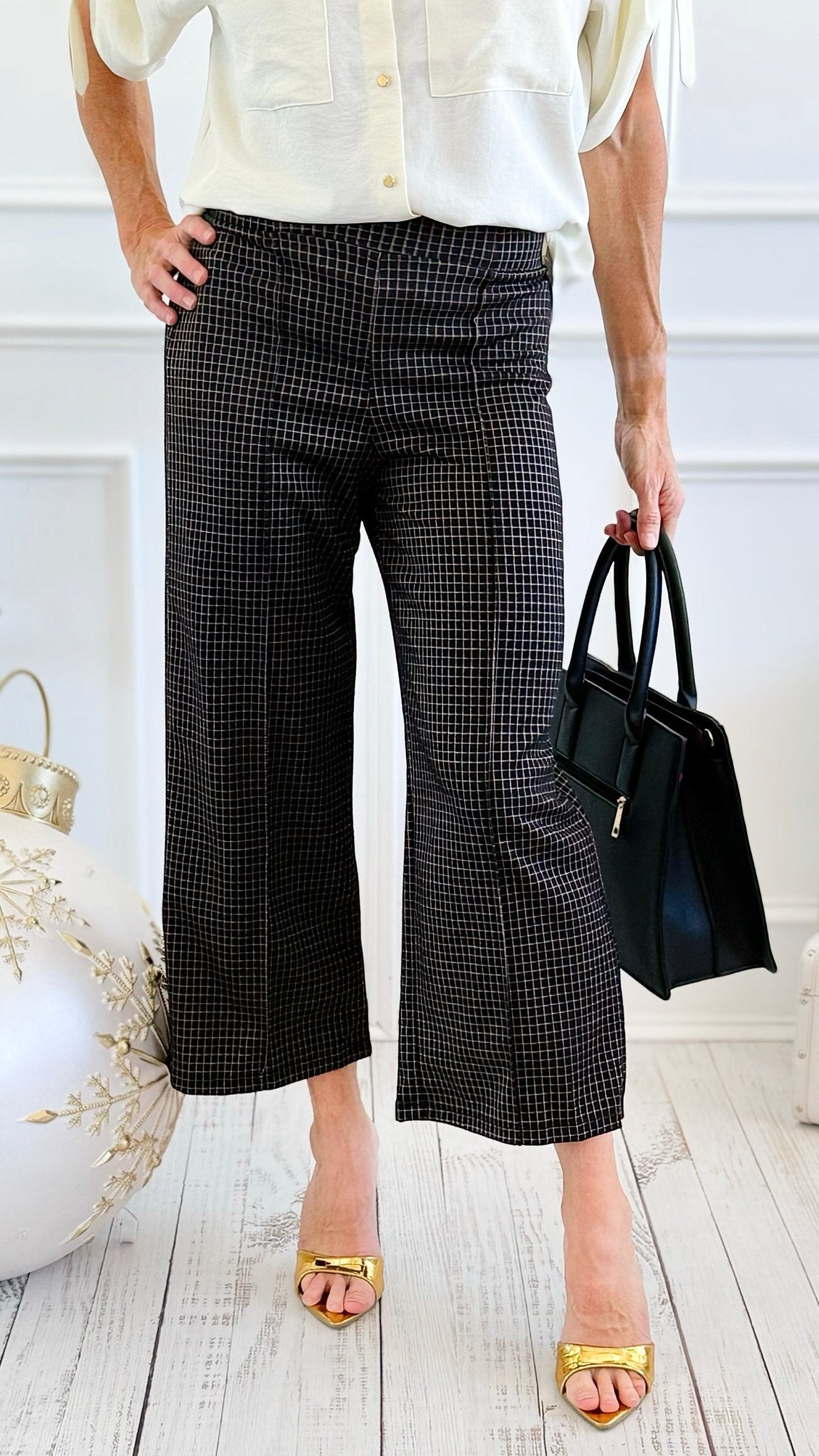Rose Cropped Wide Leg Pant - Black Rose-100 Pants-spin usa-Coastal Bloom Boutique, find the trendiest versions of the popular styles and looks Located in Indialantic, FL