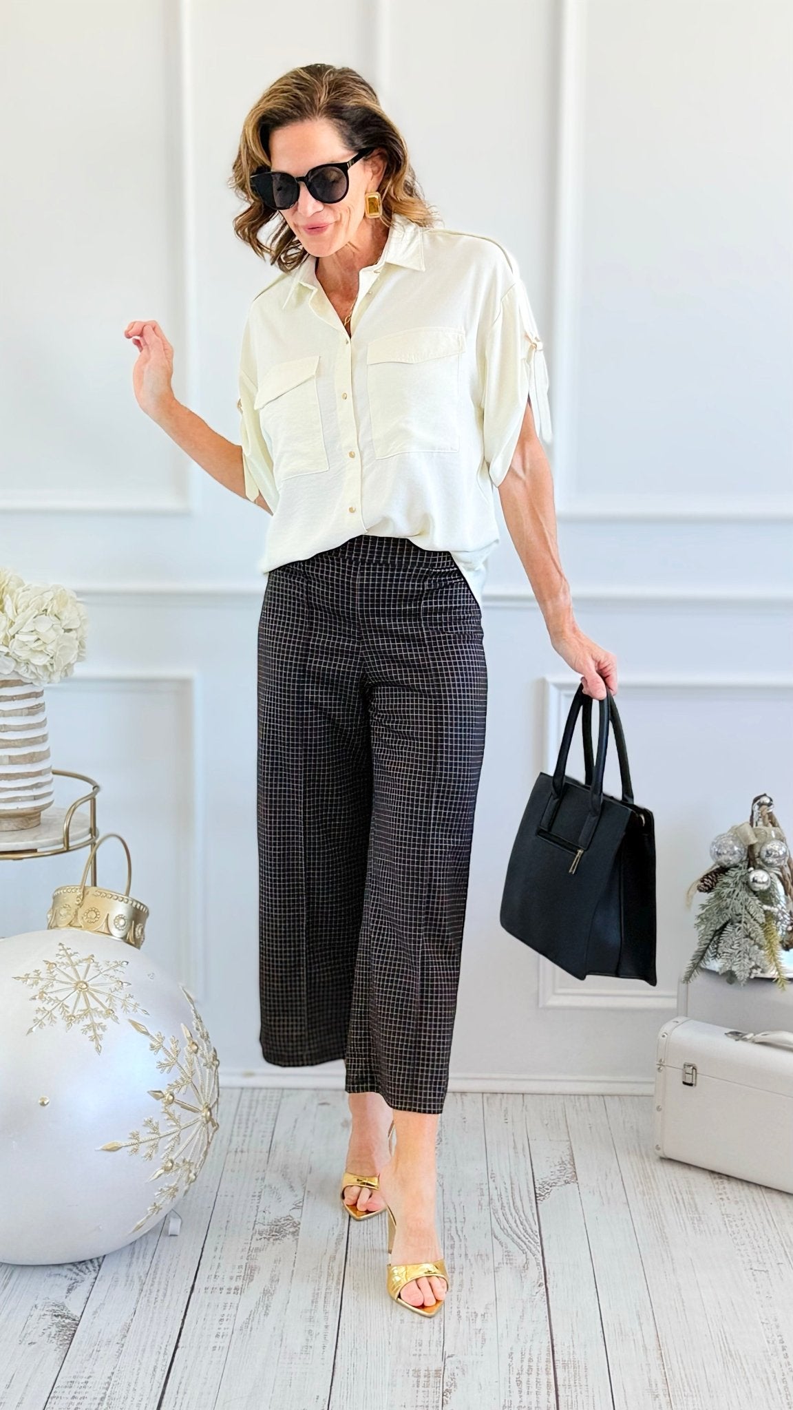 Rose Cropped Wide Leg Pant - Black Rose-100 Pants-spin usa-Coastal Bloom Boutique, find the trendiest versions of the popular styles and looks Located in Indialantic, FL