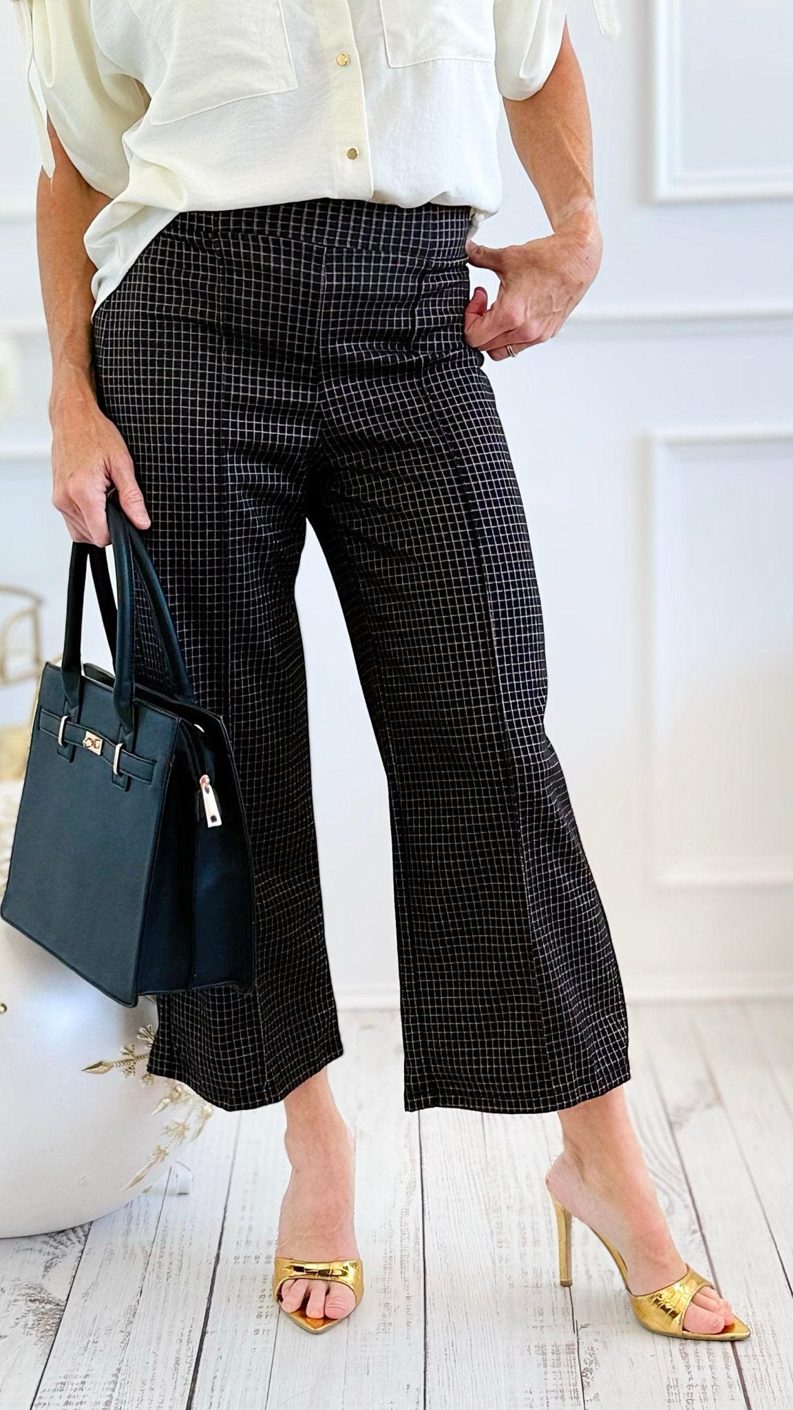 Rose Cropped Wide Leg Pant - Black Rose-100 Pants-spin usa-Coastal Bloom Boutique, find the trendiest versions of the popular styles and looks Located in Indialantic, FL
