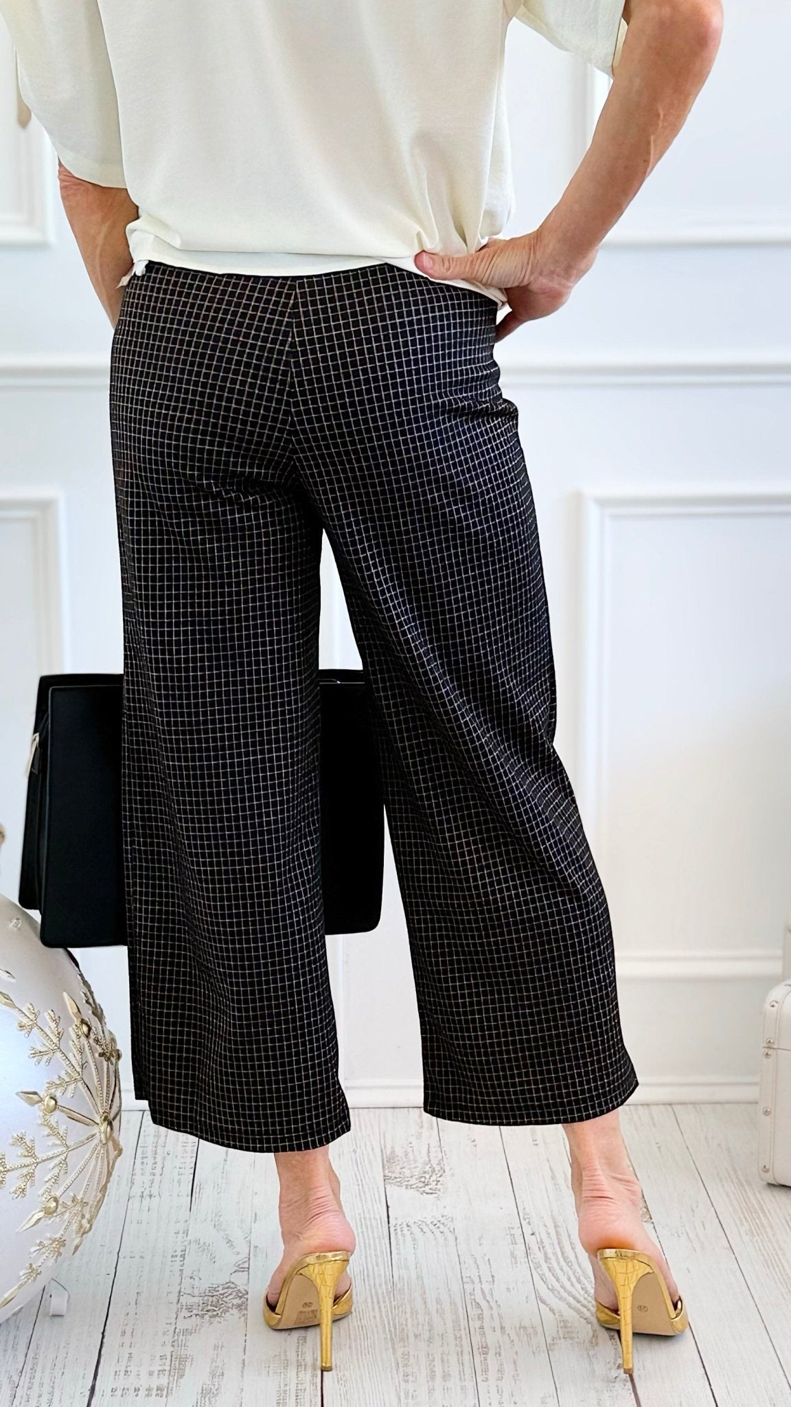 Rose Cropped Wide Leg Pant - Black Rose-100 Pants-spin usa-Coastal Bloom Boutique, find the trendiest versions of the popular styles and looks Located in Indialantic, FL