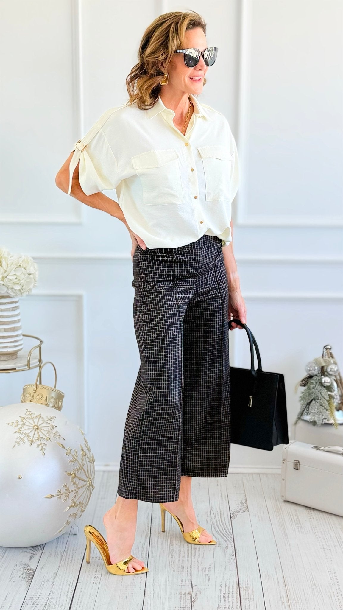 Rose Cropped Wide Leg Pant - Black Rose-100 Pants-spin usa-Coastal Bloom Boutique, find the trendiest versions of the popular styles and looks Located in Indialantic, FL