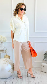 Rose Cropped Wide Leg Pant - Tan-100 Pants-spin usa-Coastal Bloom Boutique, find the trendiest versions of the popular styles and looks Located in Indialantic, FL