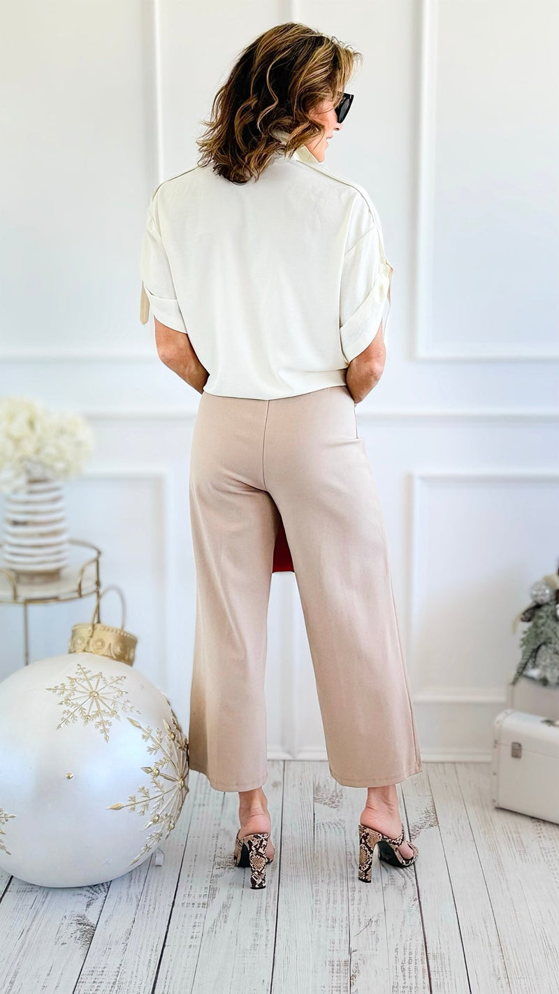 Rose Cropped Wide Leg Pant - Tan-100 Pants-spin usa-Coastal Bloom Boutique, find the trendiest versions of the popular styles and looks Located in Indialantic, FL