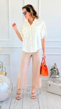 Rose Cropped Wide Leg Pant - Tan-100 Pants-spin usa-Coastal Bloom Boutique, find the trendiest versions of the popular styles and looks Located in Indialantic, FL