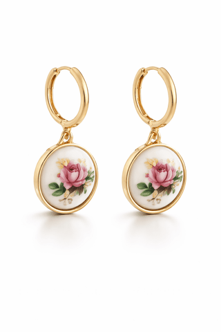 Rosette Charm Hoops - Pink