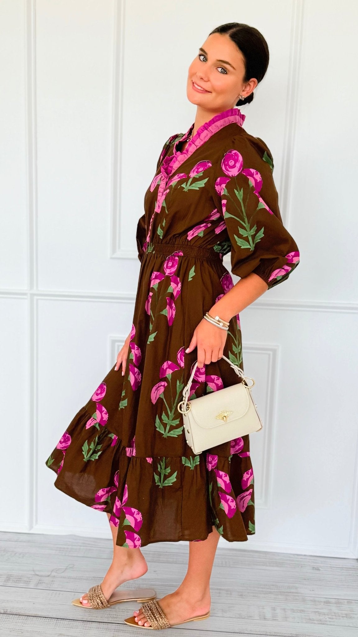 Rosewood Bloom Printed Ruffle Dress-200 Dresses/Jumpsuits/Rompers-Umgee-Coastal Bloom Boutique, find the trendiest versions of the popular styles and looks Located in Indialantic, FL