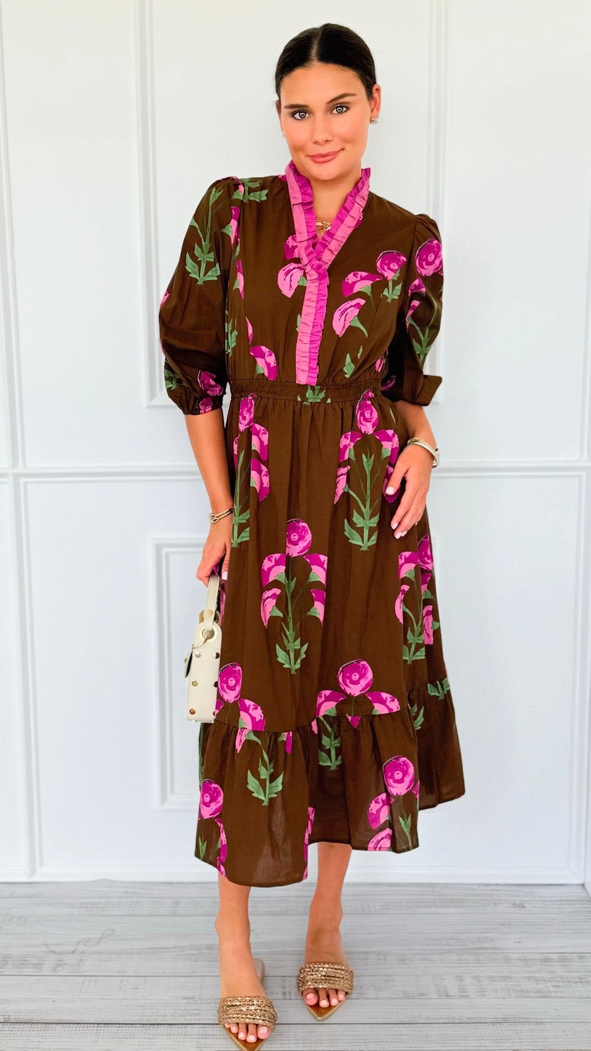 Rosewood Bloom Printed Ruffle Dress-200 Dresses/Jumpsuits/Rompers-Umgee-Coastal Bloom Boutique, find the trendiest versions of the popular styles and looks Located in Indialantic, FL
