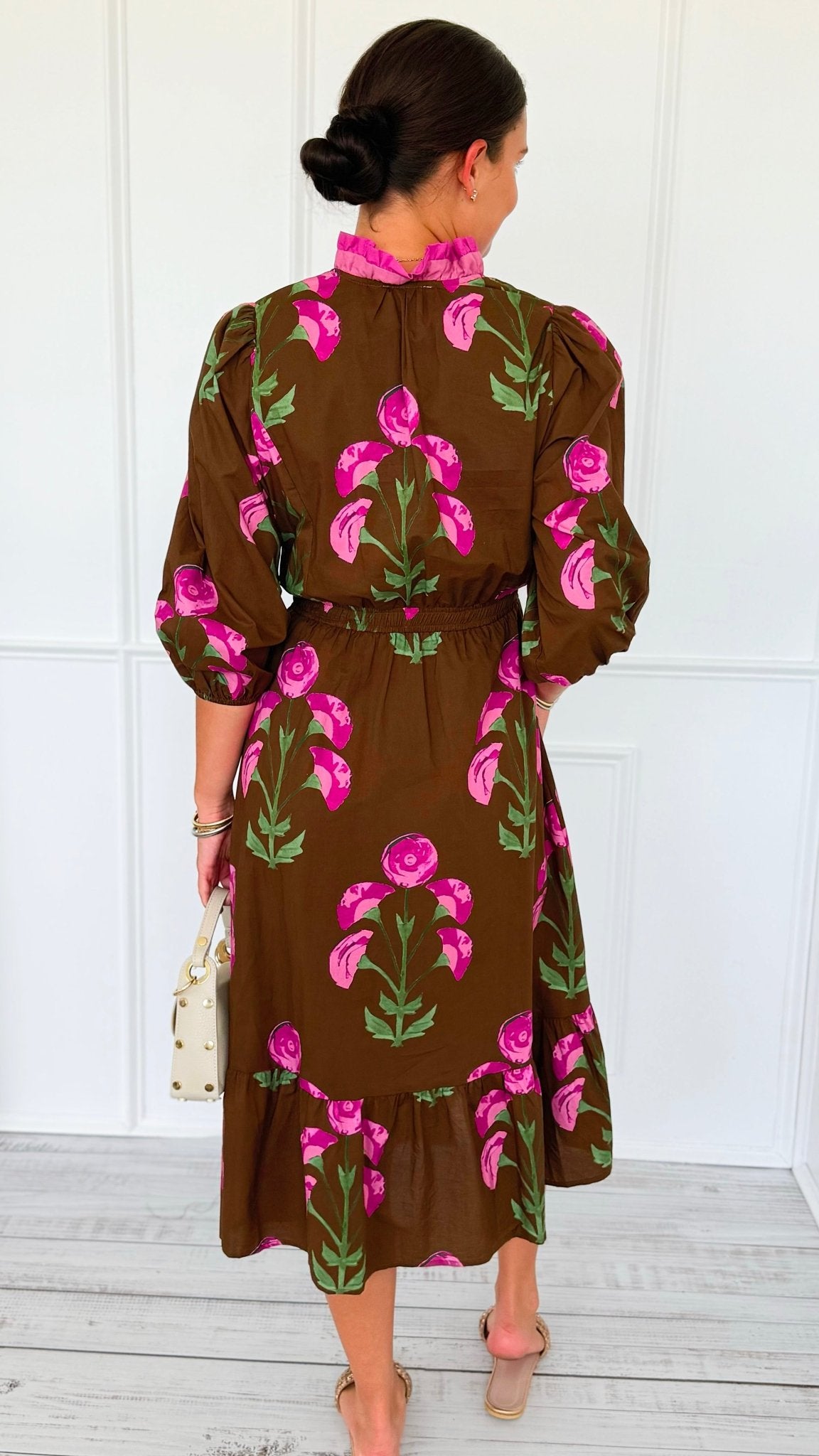 Rosewood Bloom Printed Ruffle Dress-200 Dresses/Jumpsuits/Rompers-Umgee-Coastal Bloom Boutique, find the trendiest versions of the popular styles and looks Located in Indialantic, FL