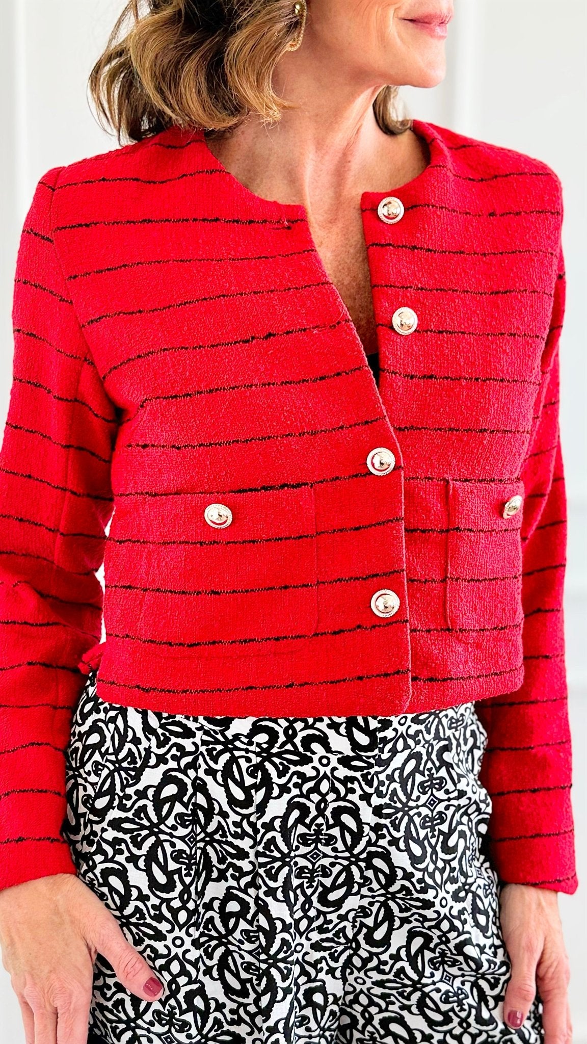 Rouge Riviera Tweed Jacket-160 Jackets-IRIS-Coastal Bloom Boutique, find the trendiest versions of the popular styles and looks Located in Indialantic, FL