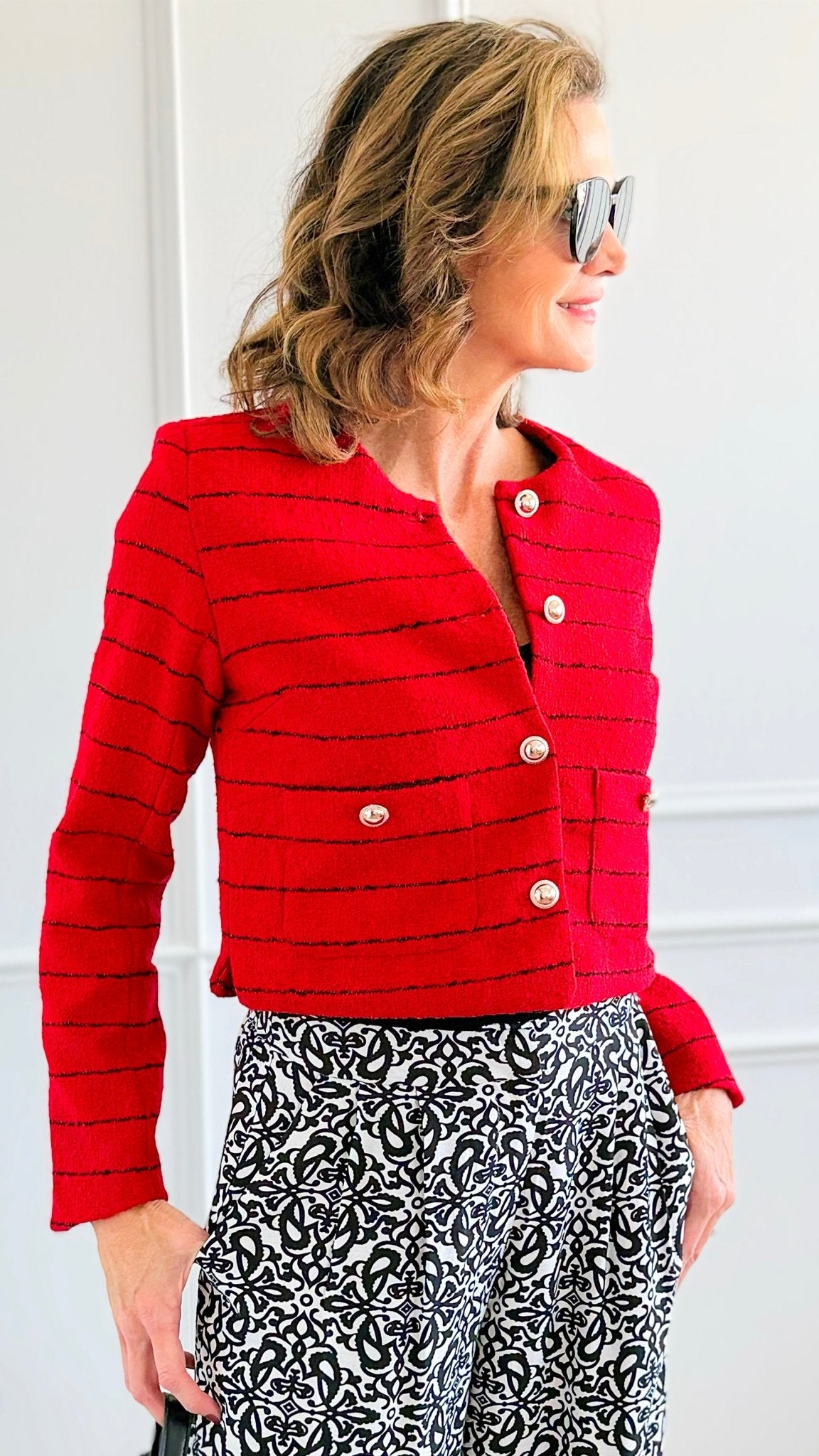 Rouge Riviera Tweed Jacket-160 Jackets-IRIS-Coastal Bloom Boutique, find the trendiest versions of the popular styles and looks Located in Indialantic, FL