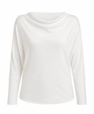 Ruched Sleeve Boat Neck Dolman Top - Ivory