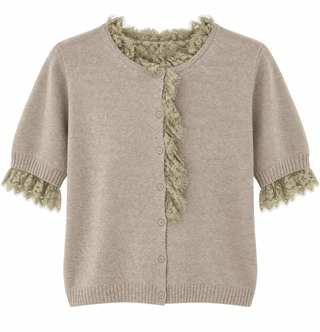 Ruffle Lace Knit Cardigan- Beige