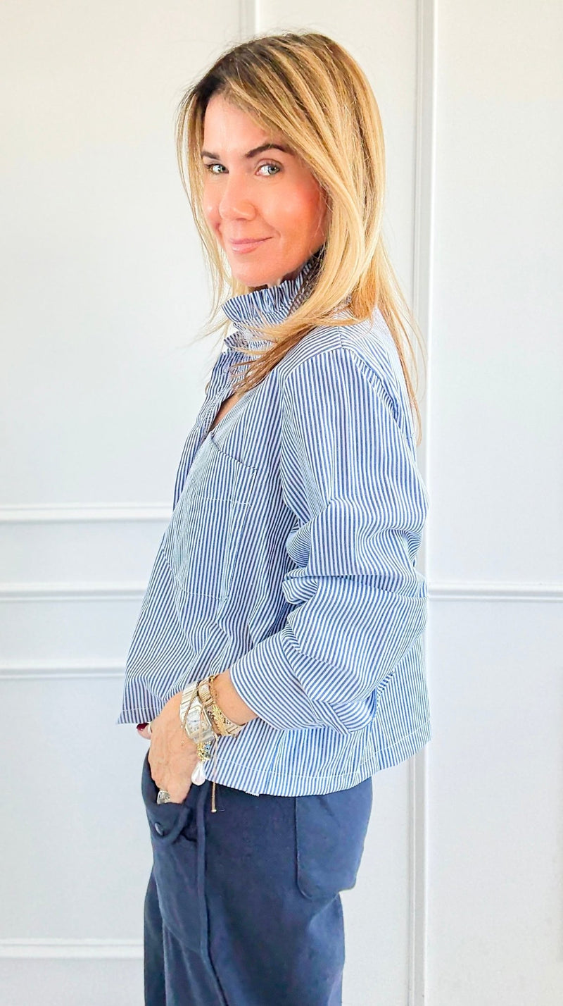 Ruffle Stripe Crop Italian Top-110 Long Sleeve Tops-TATTOO Z-Coastal Bloom Boutique, find the trendiest versions of the popular styles and looks Located in Indialantic, FL