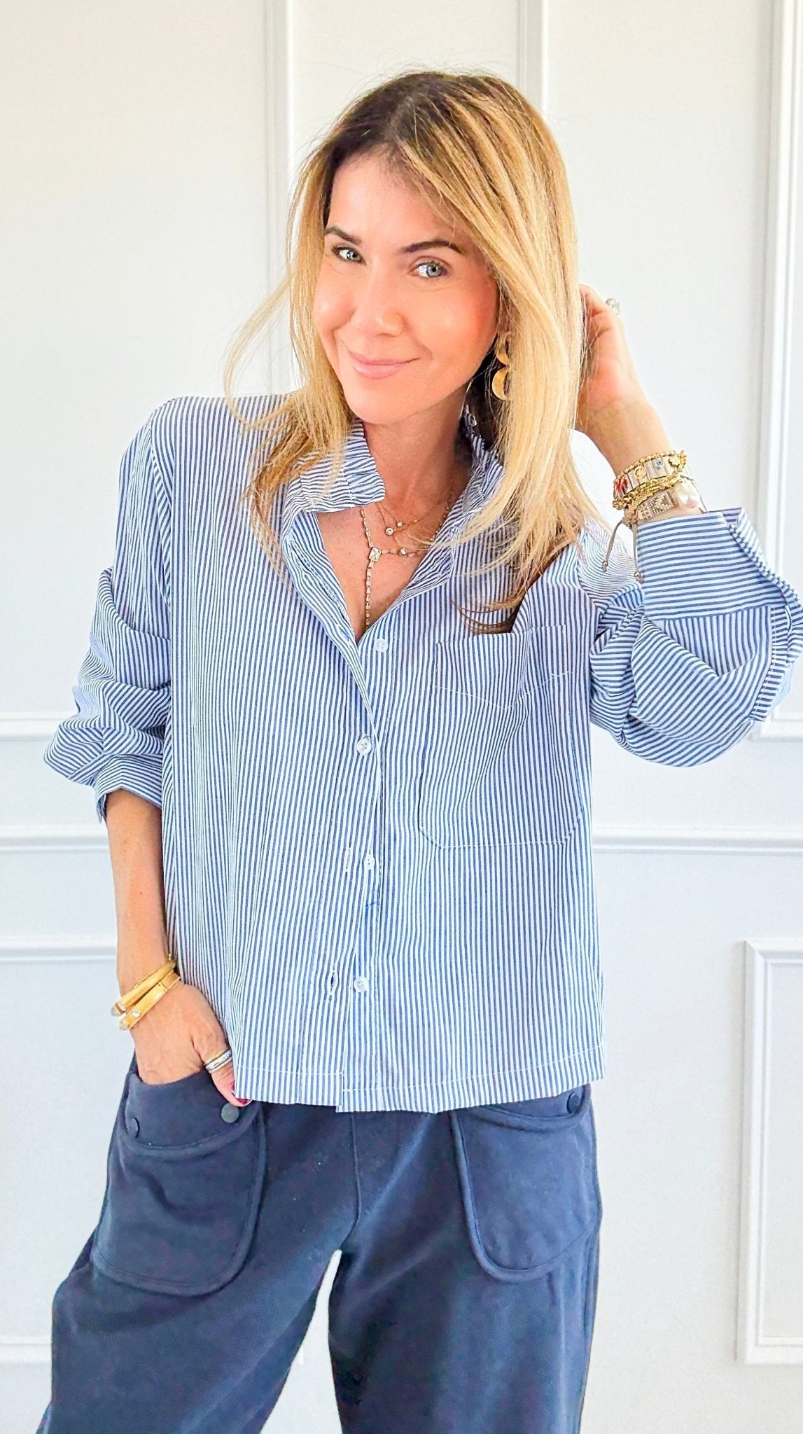 Ruffle Stripe Crop Italian Top-110 Long Sleeve Tops-TATTOO Z-Coastal Bloom Boutique, find the trendiest versions of the popular styles and looks Located in Indialantic, FL