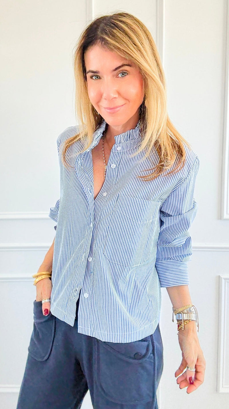 Ruffle Stripe Crop Italian Top-110 Long Sleeve Tops-TATTOO Z-Coastal Bloom Boutique, find the trendiest versions of the popular styles and looks Located in Indialantic, FL