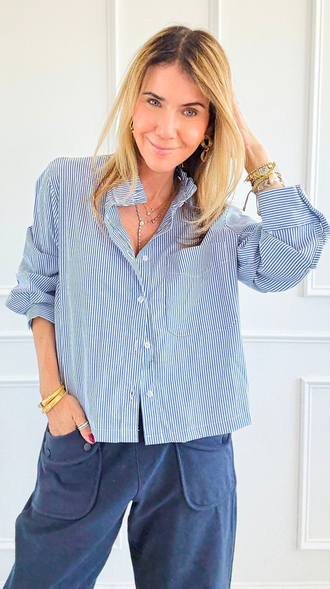 Ruffle Stripe Crop Italian Top-110 Long Sleeve Tops-TATTOO Z-Coastal Bloom Boutique, find the trendiest versions of the popular styles and looks Located in Indialantic, FL