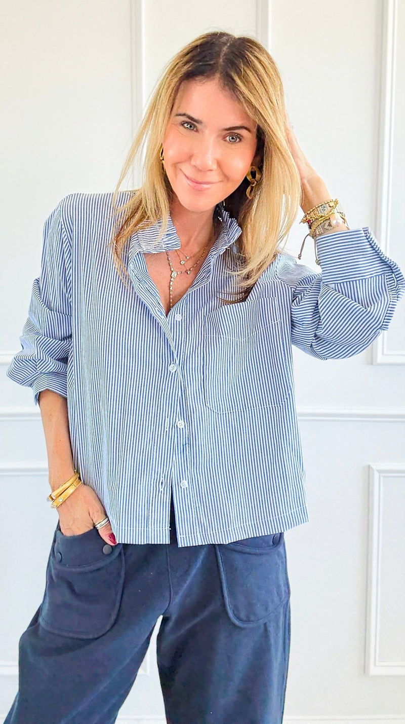 Ruffle Stripe Crop Italian Top-110 Long Sleeve Tops-TATTOO Z-Coastal Bloom Boutique, find the trendiest versions of the popular styles and looks Located in Indialantic, FL