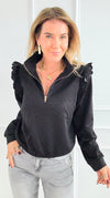 Ruffle Zip Cotton Knit Top-130 Long Sleeve Tops-Umgee-Coastal Bloom Boutique, find the trendiest versions of the popular styles and looks Located in Indialantic, FL
